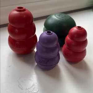 KONG Playful Toy Trio - Red, Purple, Green plus woof treat feeder